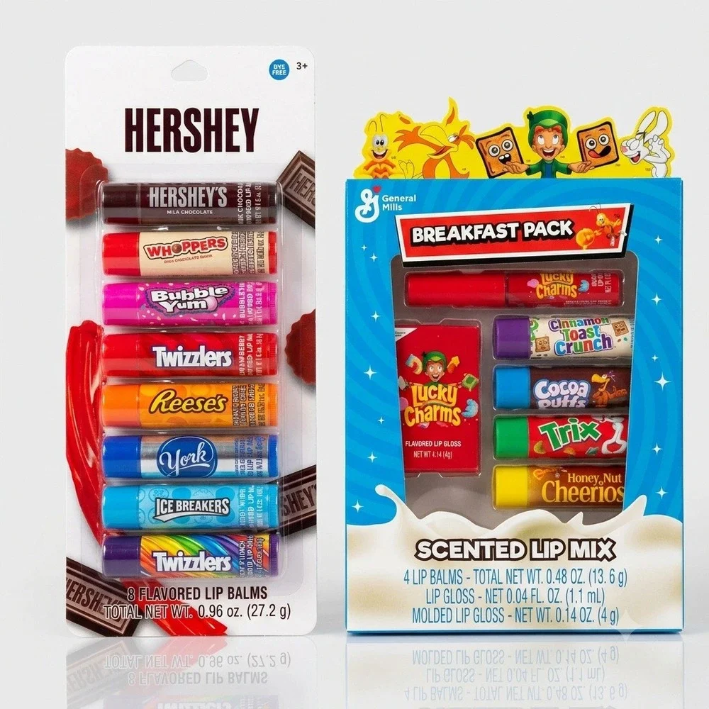 Hershey's Candy & General Mills Cereal Flavored Lip Balm Gloss Bundle Set